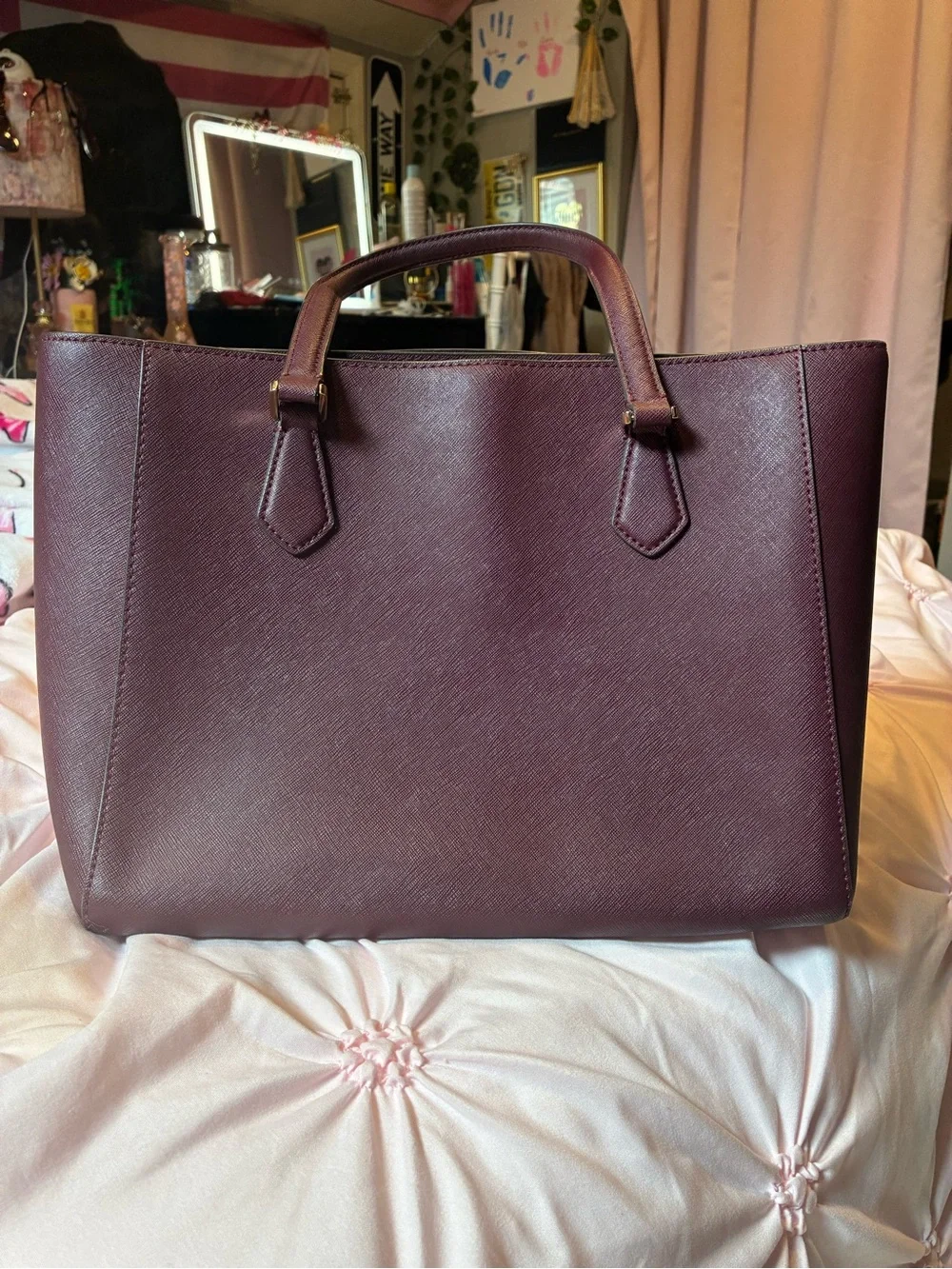 Tory Burch Structured Double-Handle Tote in Plum